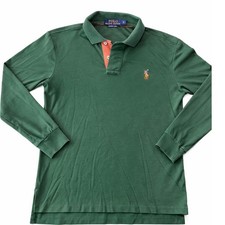 Polo Ralph Lauren Long Sleeve Polo Shirt Green Pony Logo Classic Mens Size Small