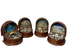 Danbury Mint Music Box Wood 3 Nativity, 1 White Christmas Intricate Detail READ