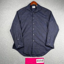 Calvin Klein Shirt Navy Blue Abstract SLim Fit Button Up Long Sleeve Mens 17