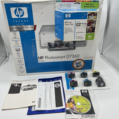 New HP Photosmart D7360 Photo Picture Printer With Extra Ink And Sheets