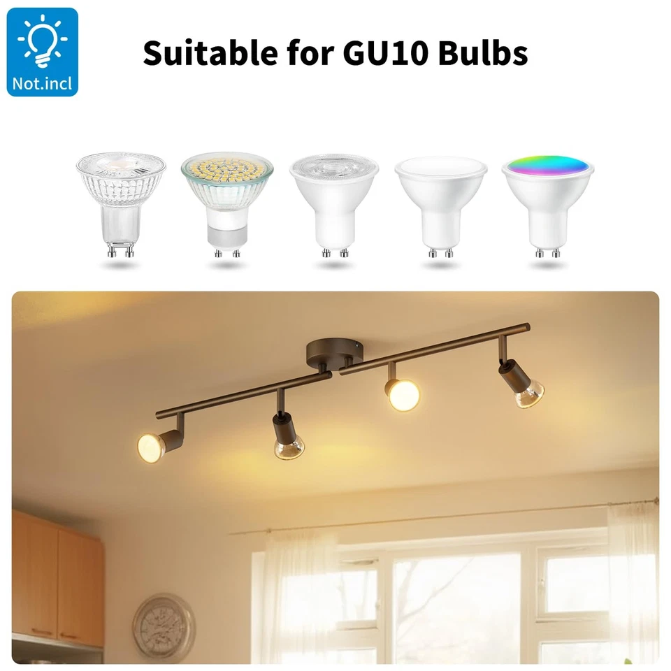 4-Light Ceiling Track Lighting Fixtures, Flexibly Rotatable Light Heads, Mode... - Image 3 of 4