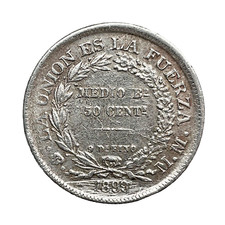 Bolivia 1899 PTS MM  1/2 Boliviano 50 Centavos 0.900 Silver Coin KM# 161.5