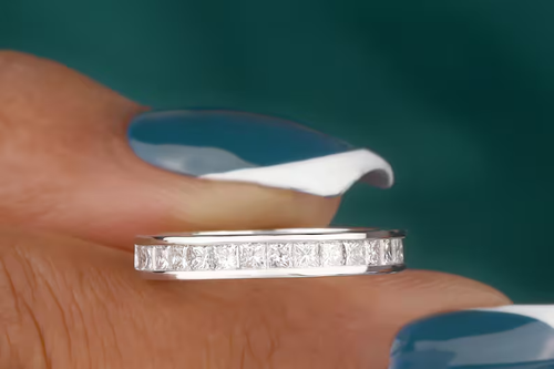 Women's & Men's Band Ring Simulated Princess Cut Diamond 925 Sterling Silver - Picture 3 of 9