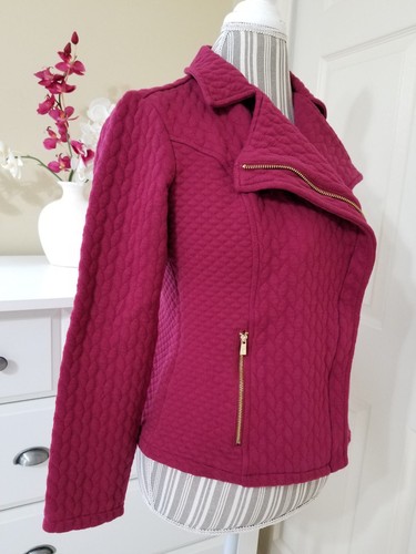 Isaac Mizrahi Live Womens Burgundy Quilted Knit Asymmetric Zip Jacket Sz.XXS (S) - Picture 4 of 12