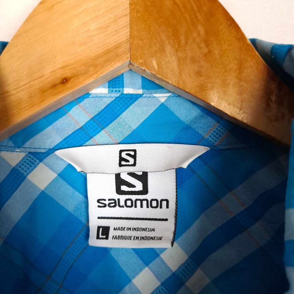 Camisa SALOMON Hombre S Azul Patrón Cuadros Poliéster Manga Corta Informal Abotonada Foto 4 de 4