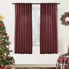 Dark Red Burgundy Curtains 63 Inch Length for Dining Room Kitchen Window,2 Panel