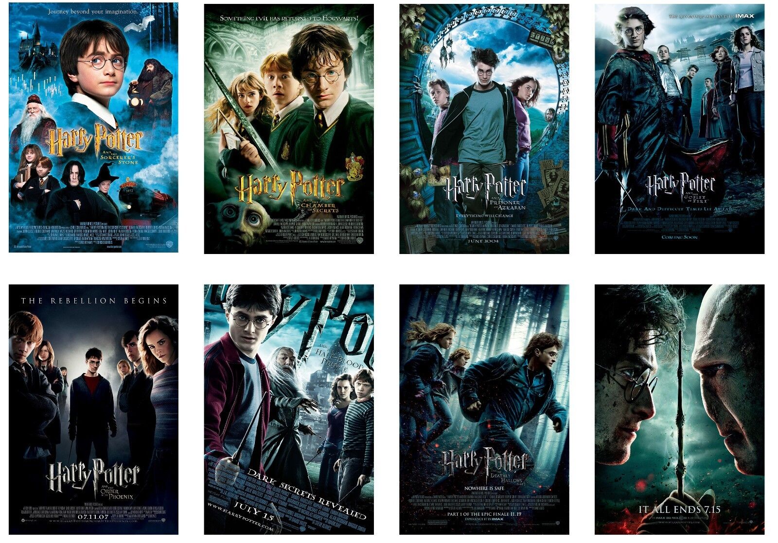 Harry Potter 1 to 8 Movie Posters Print in Sizes A0-A1-A2-A3-A4-A5-A6-MAXI  - C24