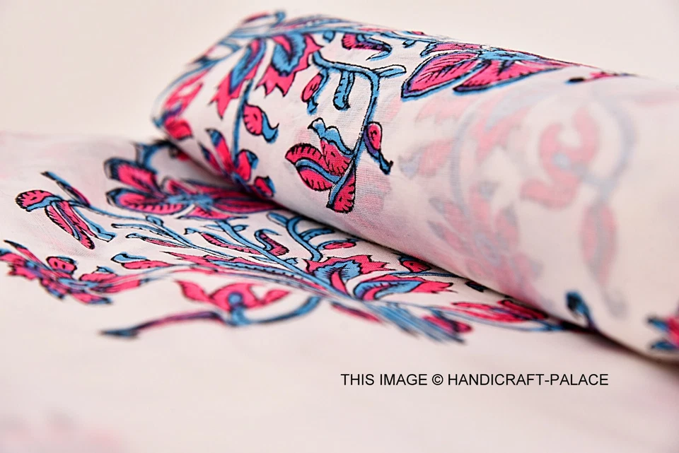 Ethnic Hand block Running Loose Indian New 3 Yard Cotton Fabrics Printed Decor - Image 3 of 4