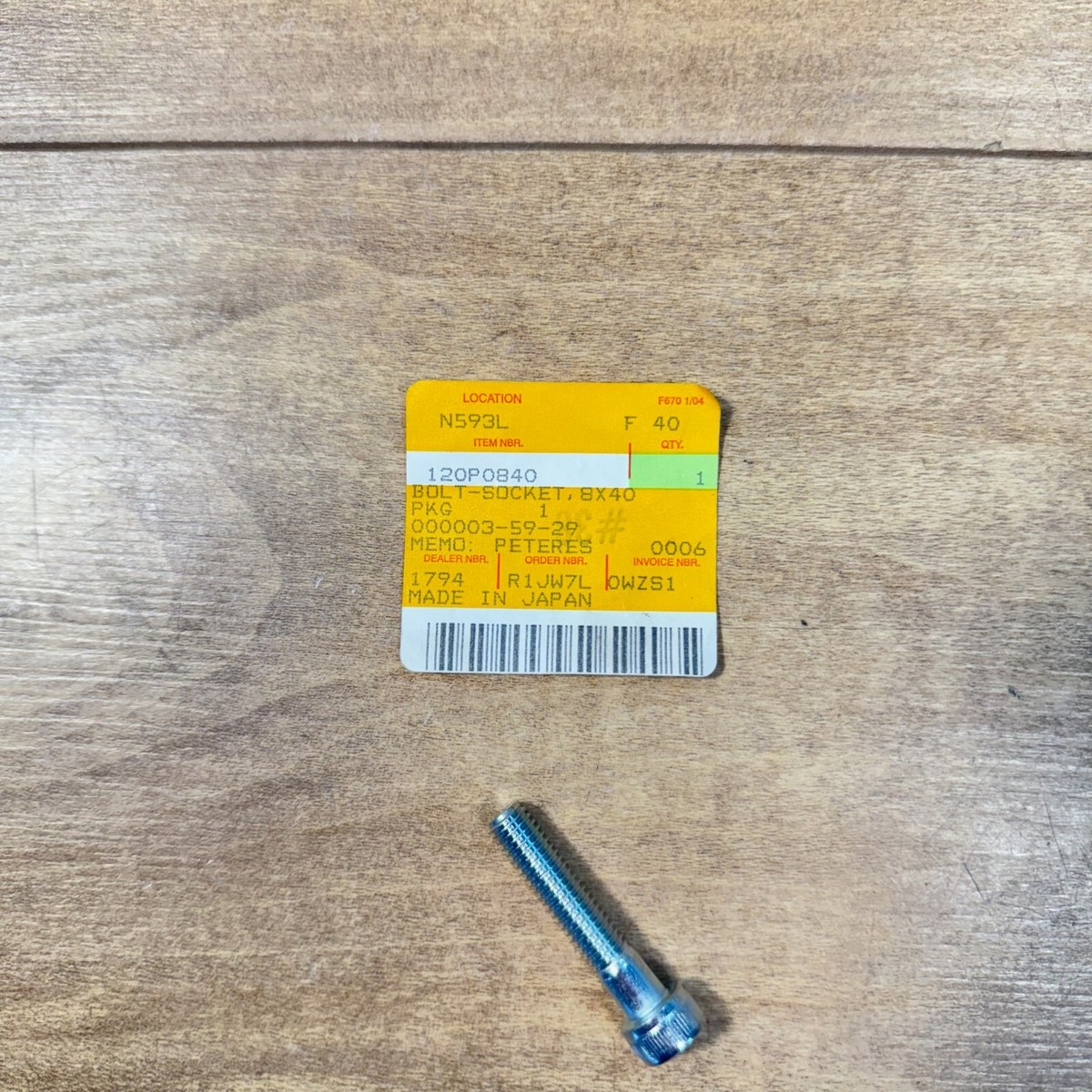 New Kawasaki OEM NOS SOCKET BOLT / 120P0840 / ZX600 KX250