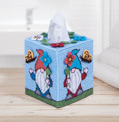 Mary Maxim Plastic Canvas Tissue Box Kit 5''-Spring Gnomes (7 count)