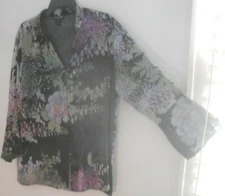 New Citron Santa Monica~Art to Wear~Semi-Sheer Satin Flock Tunic Blouse Shirt XL