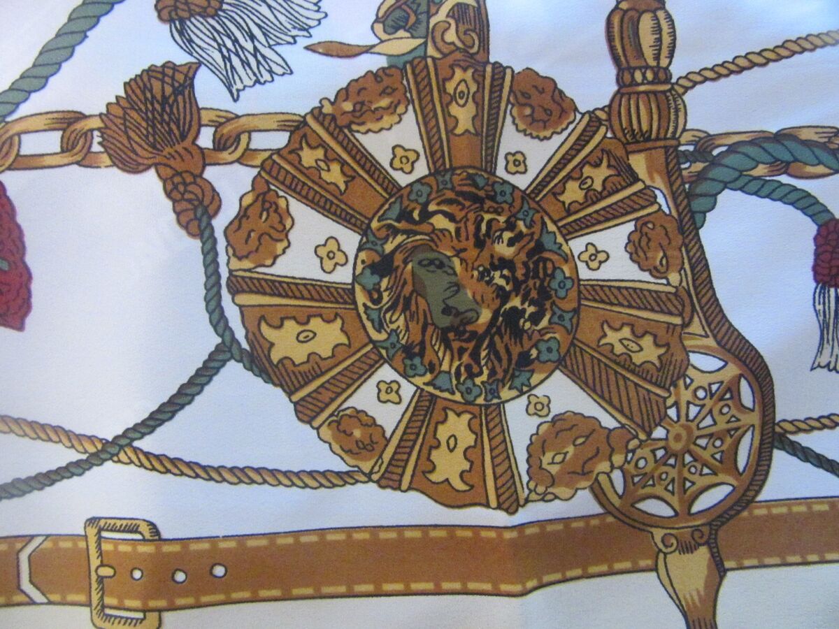 HERMES PARIS SILK SCARF LION MEDALLIONS, ROPES, TASSELS HERMES PARIS SILK SCARF LION MEDALLIONS, ROPES, TASSELS