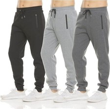 Men's Fleece Lined Slim Fit Casual Tech Jogger Sweatpants Zipper Pockets 3PCK XL