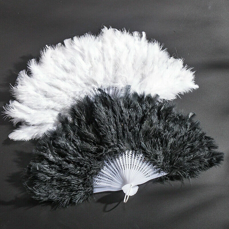 Abanicos de plumas plegables de mano espectáculo de baile de plástico retro aspecto vintage decoración de fiesta Foto 2 de 4