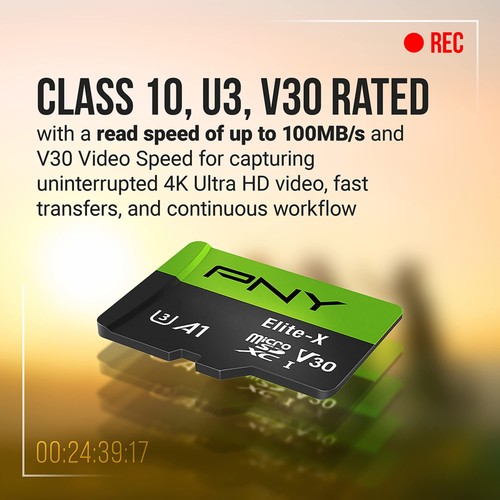 PNY Elite X 128GB Micro SD Card 4K UHD Class 10 U3 V30 with SD Adapter - Picture 7 of 8