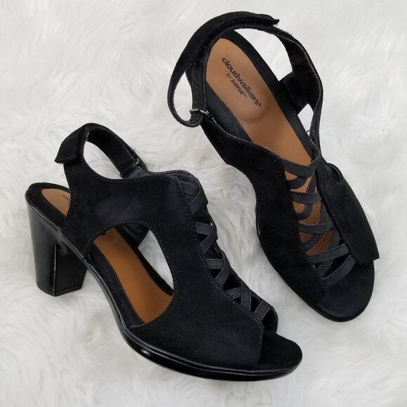 Avenue Cloudwalkers Black Peep Toe Criss Cross Booties Pumps Size 10 Wide Avenue Cloudwalkers Black Peep Toe Criss Cross Booties Pumps Size 10 Wide