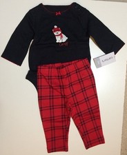 Carter's Girls "Cozy" Black Bodysuit Plaid Pant Set - Size 3 months- NEW 20