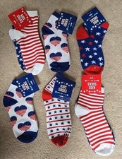 6 Pairs Of Patriotic Kids Socks Size 7-8.5 USA Red, White, Blue.