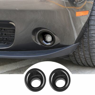2x Carbon Fiber Front Fog Light Lamp Trim Decor Cover for Dodge Challenger 2015+