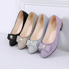 Womens Bow Bridal Diamante Shoes Ladies Sparkly Slip On Bridesmaid Pumps Size