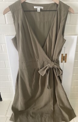 Banana Republic Olive Green Knee Length Sleeveless Wrap Tie Waist Dress Sz 