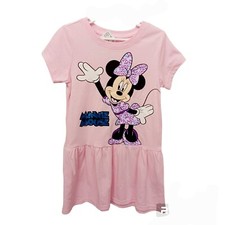 Disney Minnie Mouse Pink T-Shirt Dress 4/5 Girls Drop Waist Bow Polka Dots