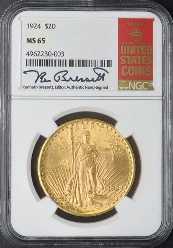 1924 $20 Gold Saint Gaudens Double Eagle NGC MS65 Bressett Signed ✪COINGIANTS✪