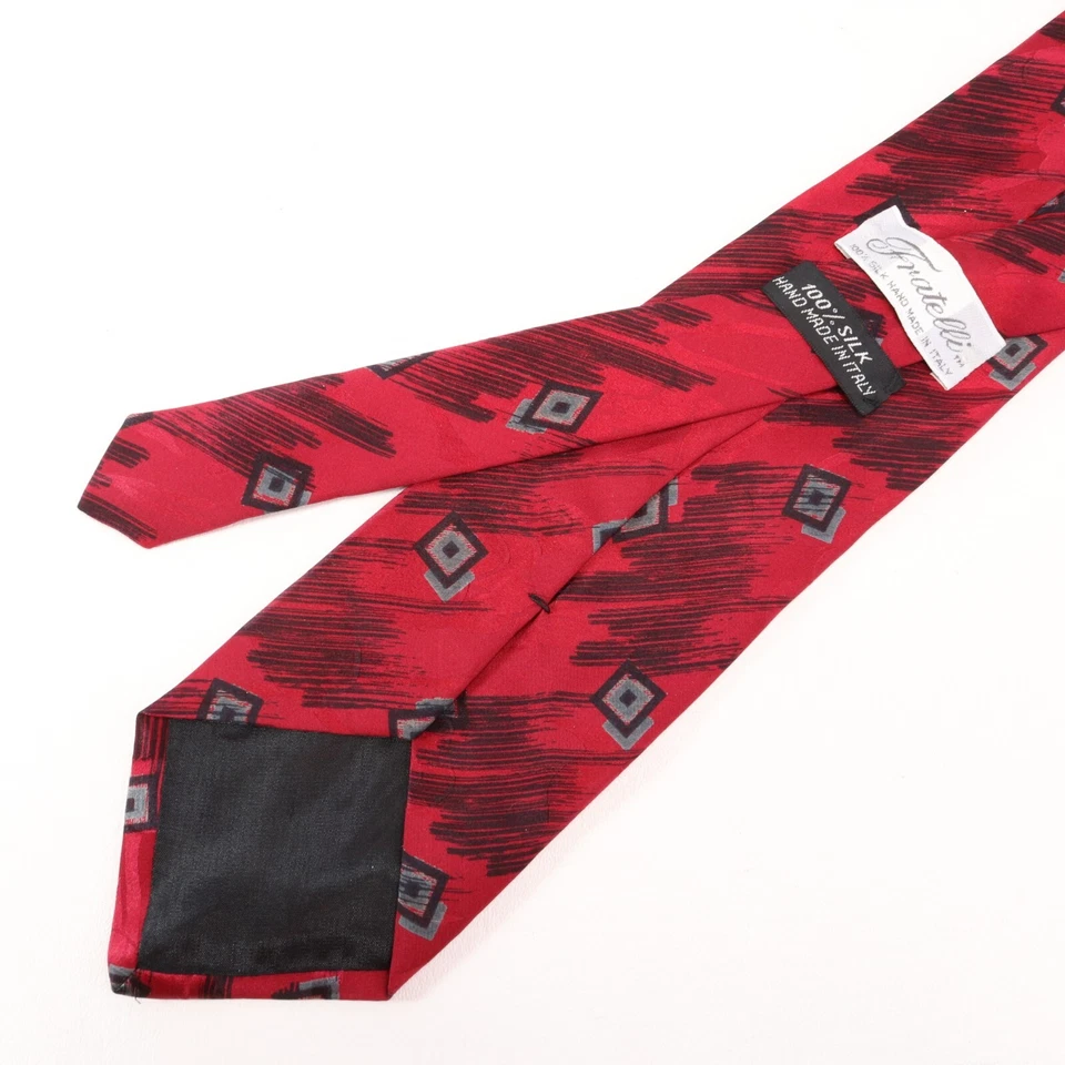 复古 Frateli 领带男式 59 英寸红色意大利丝绸黑色 Abstrat Geo 宽衬里 — 第 4/4 张图片