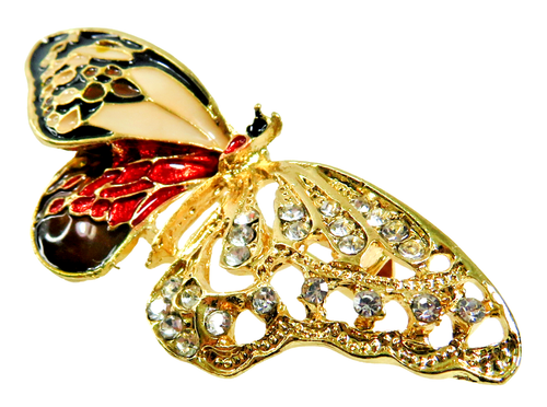 Vintage goldfarbene Cloisonné Emaille & Kristall 2" x 3/4" Schmetterling Brosche Anstecknadel - Bild 2 von 8
