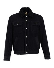 A.p.c. Shearling-collar Corduroy Jacket In Black Wool Intxs