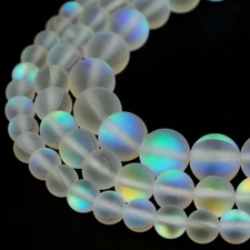 Matte Mystic Aura Round Beads 15" Strand Frosted Mermaid Glass Jewelry Making