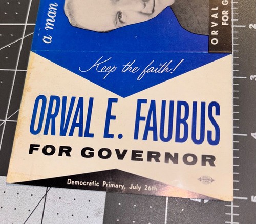 Orval Faubus 1960 Arkansas GOVERNOR AR Campaign Political Card Advertisement - Picture 2 of 3