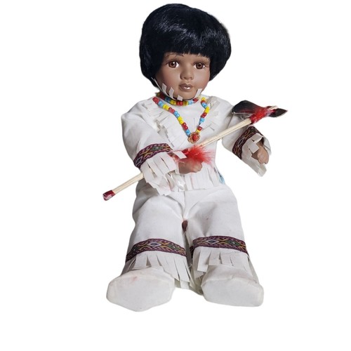 Vintage Porcelain Indian Boy Doll Beaded Necklace TomaHawk 10" - Picture 7 of 12
