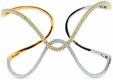 ESTATE LARGE 3.07CT DIAMOND 18K 2 TONE GOLD INFINITY LOVE KNOT X BANGLE BRACELET