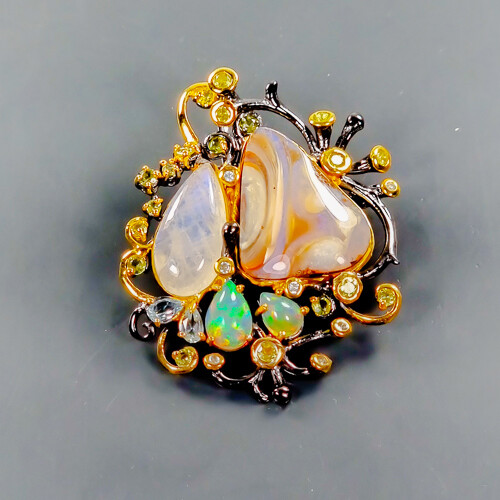 17 ct Gift  Not Enhanced Boulder Opal Brooch 925 Sterling Silver  /NB23521