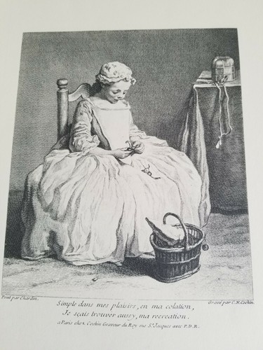 17.5" x 12.5" VTG ETCHING PRINT.LA PETITE FILLE AUX CERISES BY COCHIN - Picture 2 of 6