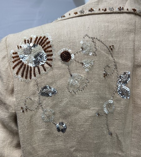 Bebe Vintage Y2K Women's S Beige Linen Beaded Sequins Long Single Button Jacket - Picture 6 of 9