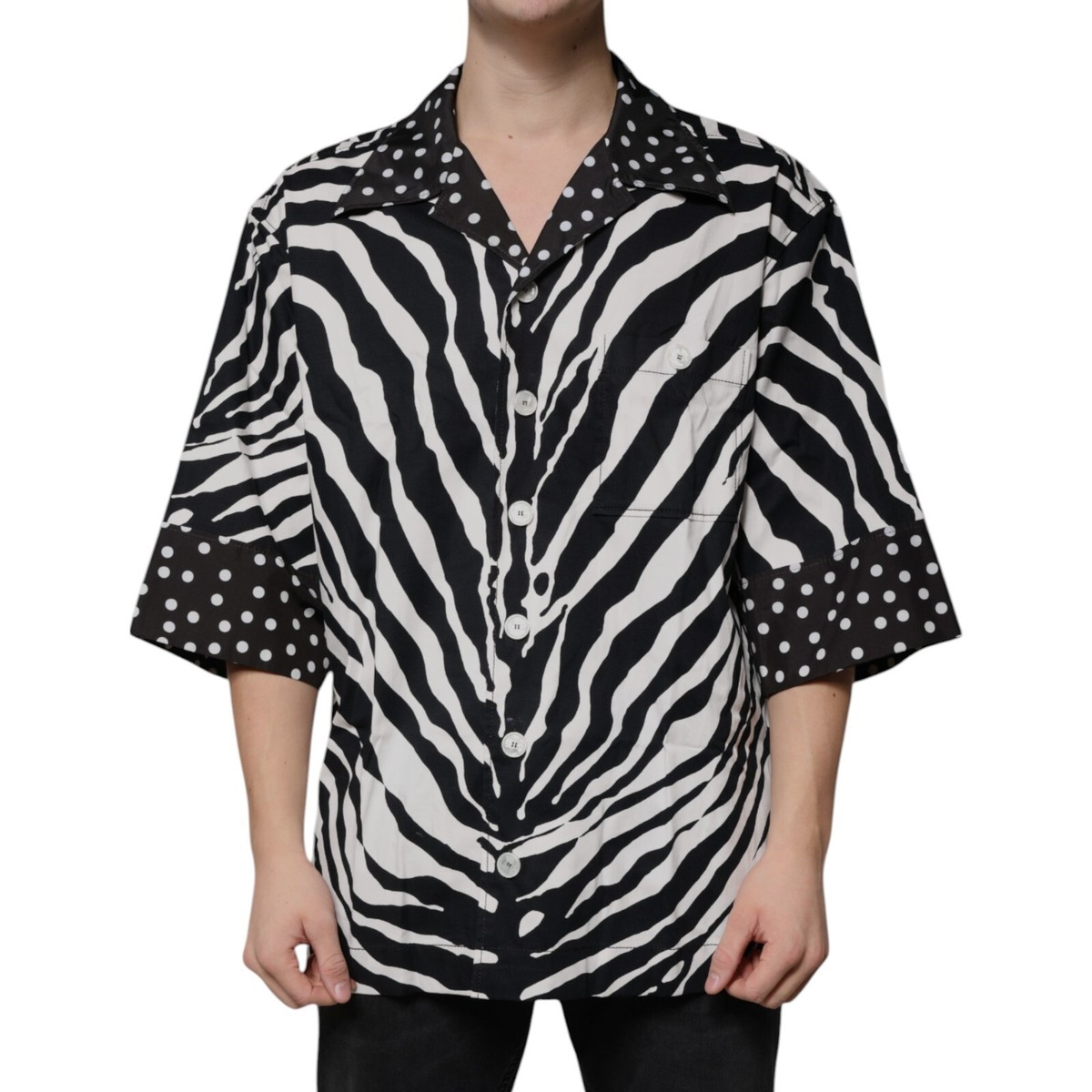 キッズ用トップス Dolce & Gabbana Robe Shirt With Belt DOLCE & GABBANA Shirt Black White Zebra Button Down Men