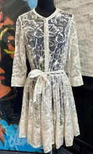 Maje Ivory Pleated Floral Lace Dress Size 42 Belted