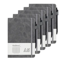Notebooks Journal for Men 5 Pack Bulk Leather Hardcover with Pen Holder A5 16...