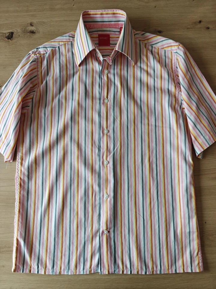 Report Collection Men Cotton Shirt, Pink Striped Print, Rose Rainbow, S size - Image 2 of 4