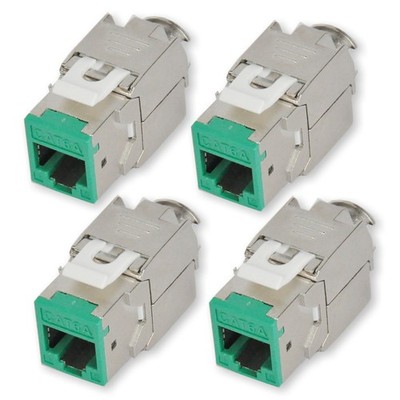 4 Stück Keystone Module CAT 6A RJ45 Buchse dunkelgrün vollgeschirmt AWG 22-25