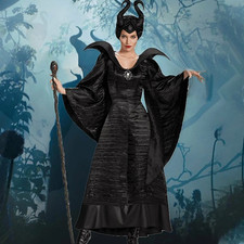 UK Set Kids Maleficent Cosplay Costume Dress Headband Girl Halloween Outfit* new