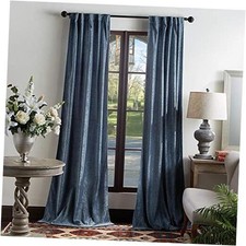 Naples Chenille Solid Back Tab Window Curtain Panel Pair, 84", Navy