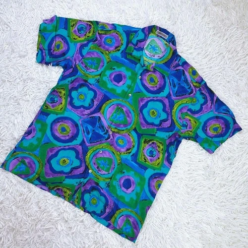 Vestopia Rayon Geometric Pattern Short Sleeve Shirt M Size - product listing photo