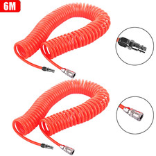 2x 6M 1/4" Flexible Compressor Air Line Hose Recoil Coiled Europe Air Tool