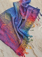 Ethnic Colorful Soft Silky Pashmina Scarf Shawl Rainbow Wrap 27x46" Cashmere