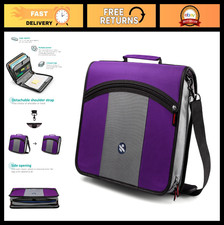 3-Inch Zipper Binder with 3 Round Rings, Handle Shoulder Strap - Purple Organi