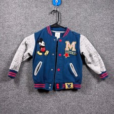 Disney Store Varsity Jacket Kids Size 2 Navy Blue Mickey Mouse 28 Patch Snap Up