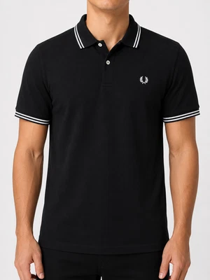 Polo noir homme FRED PERRY taille L col rayé boutonné devant - Photo 1/4